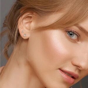 3pcs/Set S925 Sterling Silver Solitaire Stud Earrings